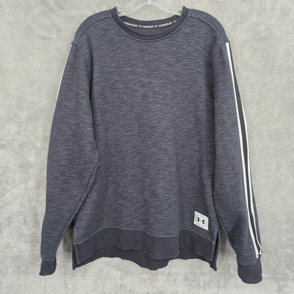 Under Armour Mens M Essential Fleece Heritage Crew Sweatshirt Grey Black 1996 UA - Picture 1 of 14